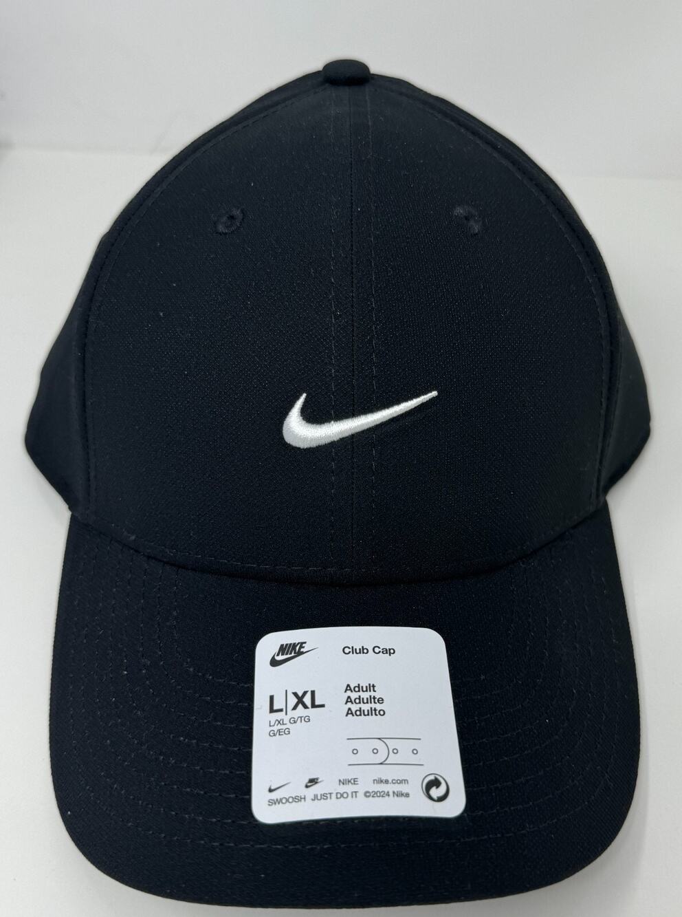 Nike Dri Fit Rise Club Black White Swoosh Cap Hat Unisex L/XL Adult FV5563 010